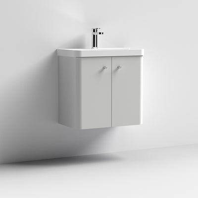 Capri 600mm Wall Hung 2 Door Unit & Basin - Gloss Grey Mist