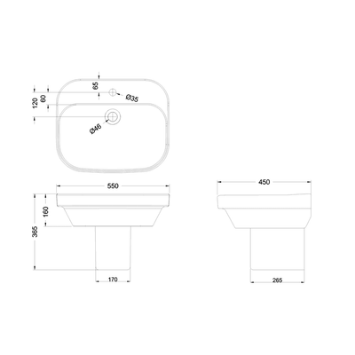 Britton Bathrooms Curve 2 550mm Basin With Semi Pedestal