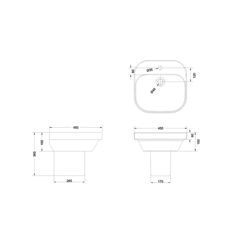 Britton Bathrooms Curve 2 450mm Basin With Semi Pedestal