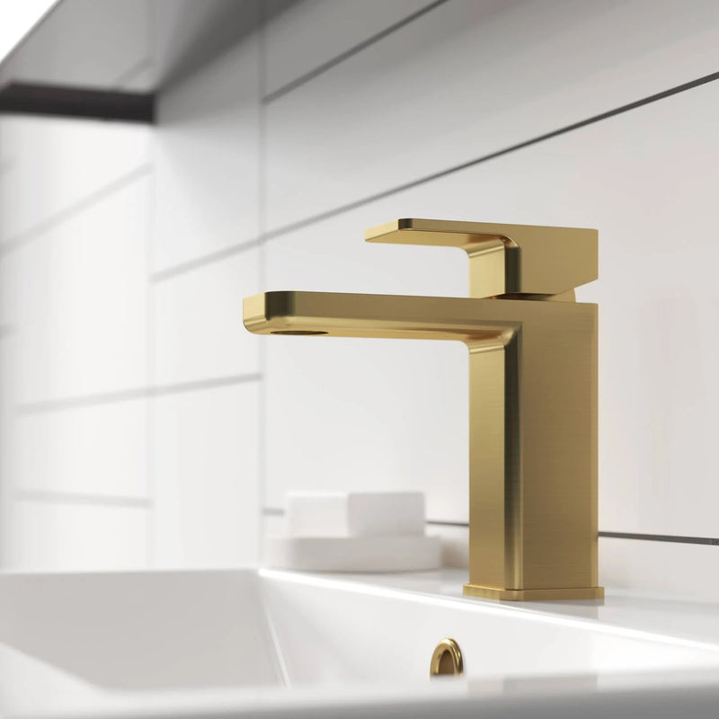 Cape Brushed Brass Basin Mixer With Push Open Waste