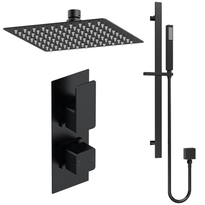 Cape Black Concealed Shower Package With Fixed Head & Rail Kit