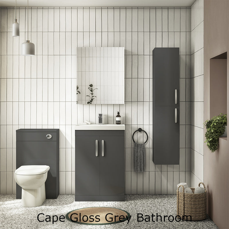 Cape 500mm Wall Hung 2 Door Vanity Unit & Worktop - Gloss Grey