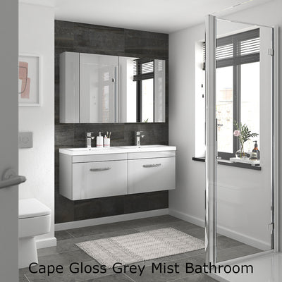 Cape 1200mm Wall Hung 2 Drawer Vanity Unit & Double Ceramic Basin - Gloss Grey Mist