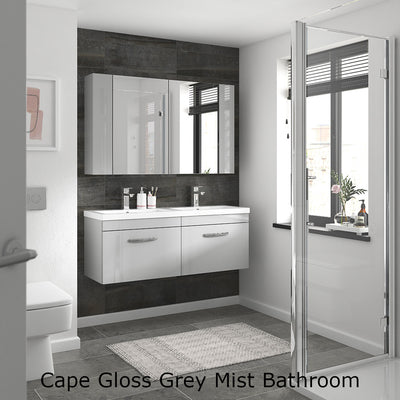Cape 600mm Floor Standing 2 Drawer Vanity Unit & Worktop - Gloss Grey Mist