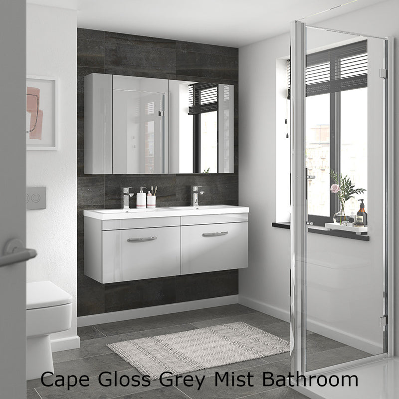 Cape 600mm Floor Standing 2 Drawer Vanity Unit & Worktop - Gloss Grey Mist