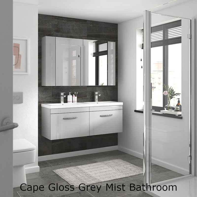 Cape 1200mm Floor Standing 4 Door Vanity Unit & Double Ceramic Basin - Gloss Grey Mist