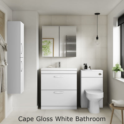 Cape 500mm Floor Standing 2 Door Vanity Unit & Worktop - Gloss White