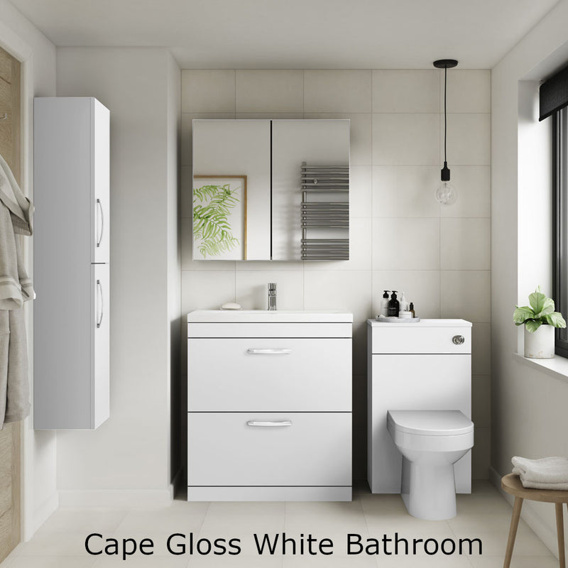 Cape 800mm Floor Standing 2 Drawer Vanity Unit & Worktop - Gloss White