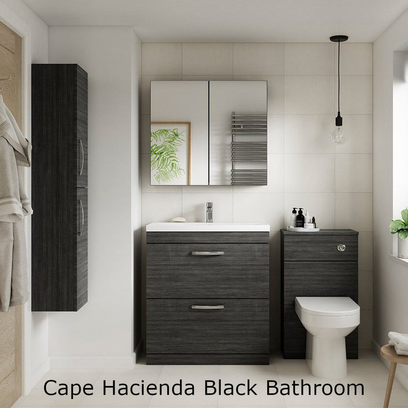 Cape 600mm Floor Standing 2 Drawer Vanity Unit & Worktop - Charcoal Black