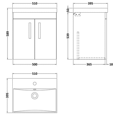 Como 500mm Wall Hung 2 Door Vanity Unit & Thin Edge Basin - Gloss White