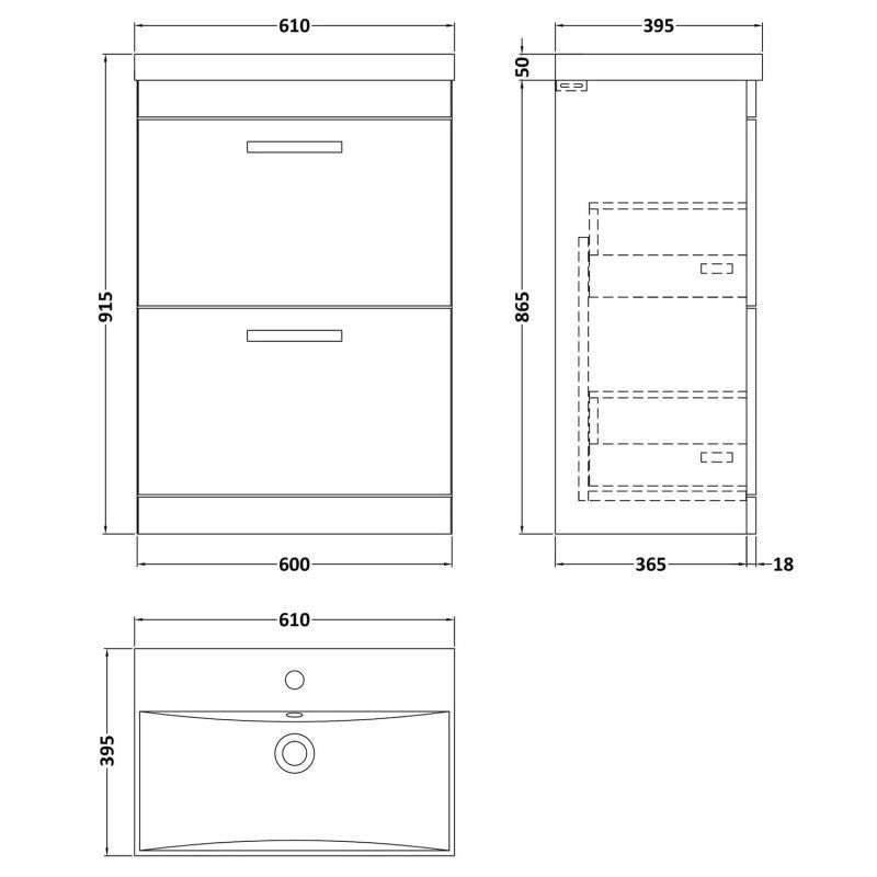 Como 600mm Floor Standing 2 Drawer Vanity Unit & Thin Edge Basin - Gloss White