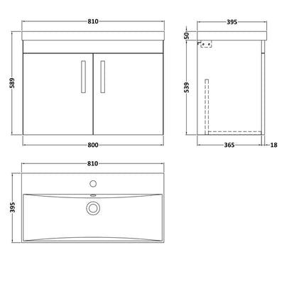 Como 800mm Wall Hung 2 Door Vanity Unit & Thin Edge Basin - Charcoal Black