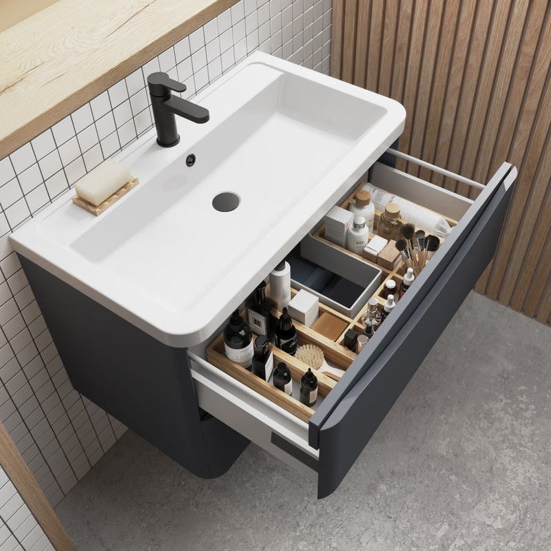 Nuie Lunar 800 x 445mm Wall Hung Vanity Unit With 2 Drawers & Basin