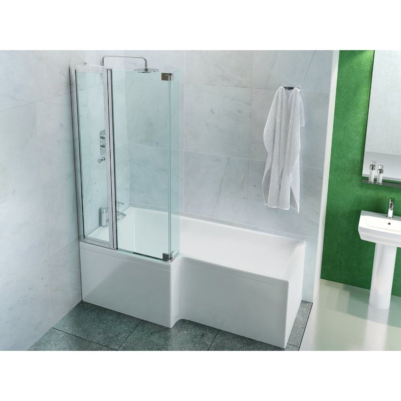 Britton Bathrooms Cleargreen EcoSquare Shower Bath With Panel & Screen 1700 x 850mm