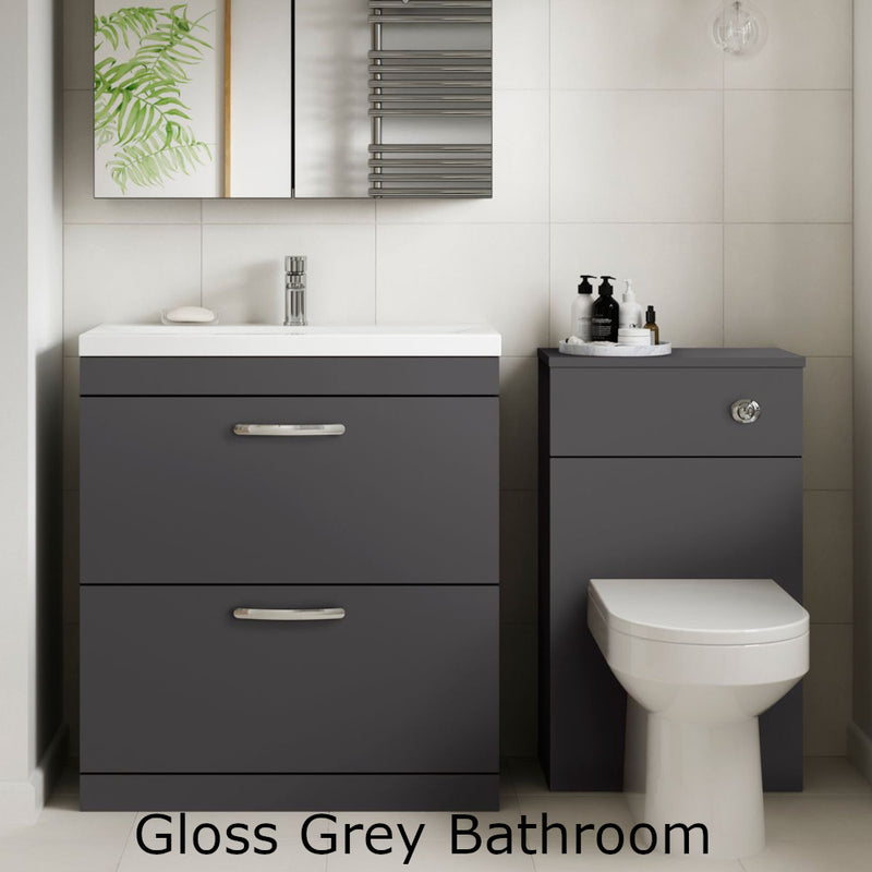 Lana 600mm Wall Hung 2 Drawer Vanity Unit & Minimalist Basin - Gloss Grey