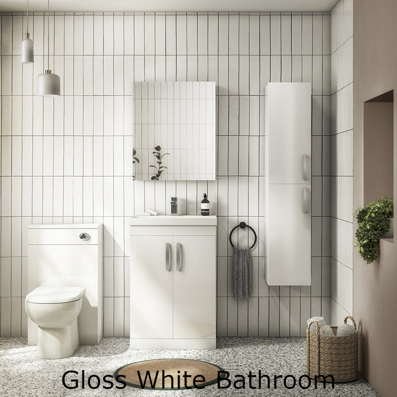 Lana 600mm Floor Standing 2 Door Vanity Unit & Minimalist Basin - Gloss White
