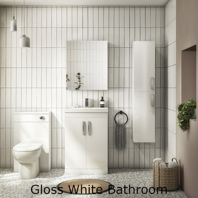 Como 600mm Floor Standing 2 Door Vanity Unit & Thin Edge Basin - Gloss White