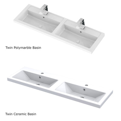Nuie Arno 1200 x 383mm Wall Hung Vanity Unit With 2 Drawers & Twin Basin