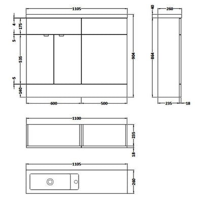 Hudson Reed Fusion 1100mm Slimline Floorstanding Combination Unit