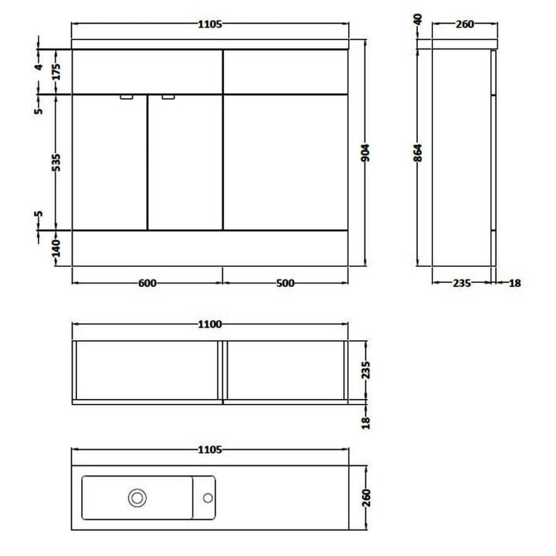 Hudson Reed Fusion 1100mm Slimline Floorstanding Combination Unit