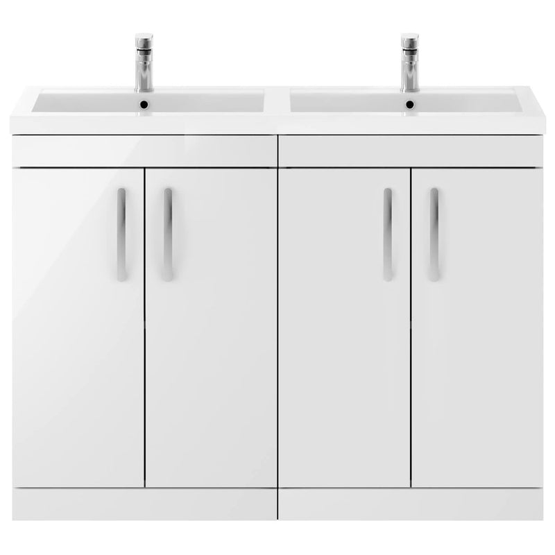 Cape 1200mm Floor Standing 4 Door Vanity Unit & Double Basin - Gloss Grey Mist