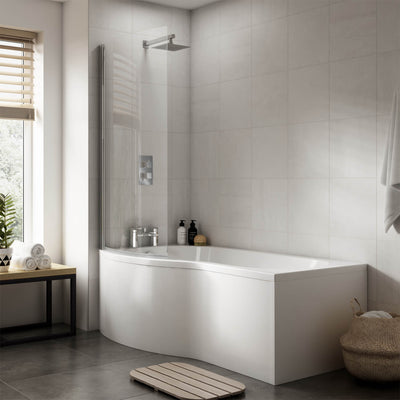 Capri B Shape Shower Bath With Screen & Front Panel 1700 x 900mm