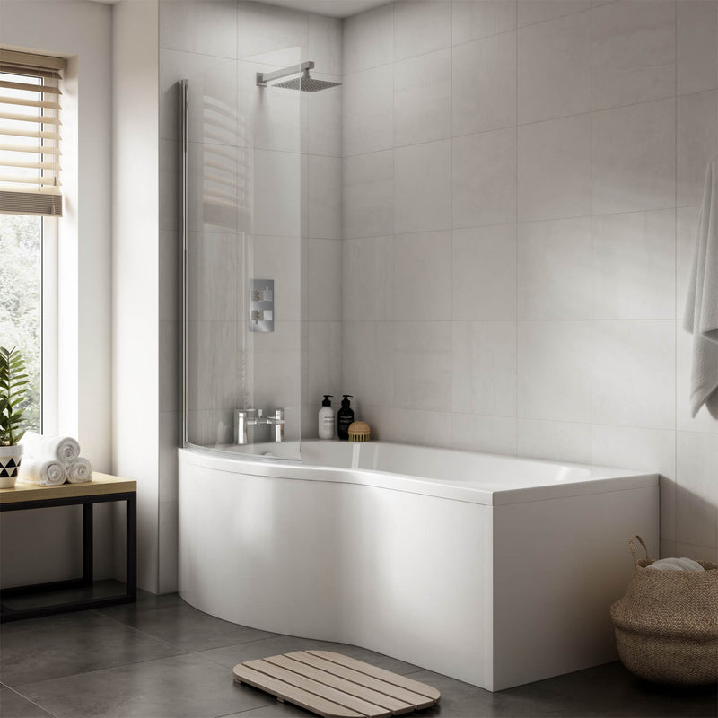 Capri B Shape Shower Bath With Screen & Front Panel 1500 x 900mm