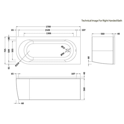 Capri Corner Bath With Panel 1700 x 725mm Right Hand