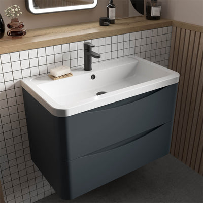 Nuie Lunar 800 x 445mm Wall Hung Vanity Unit With 2 Drawers & Basin