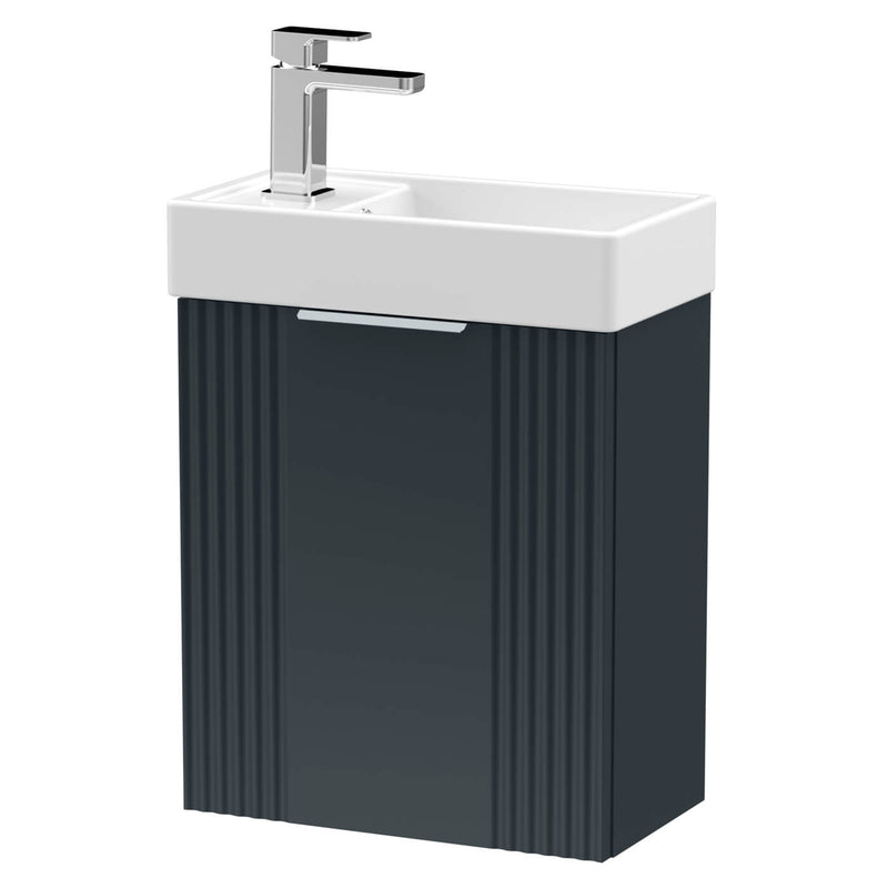 Nuie Deco Compact 400 x 222mm Wall Hung Vanity Unit With 1 Door & Ceramic Basin - Anthracite Satin