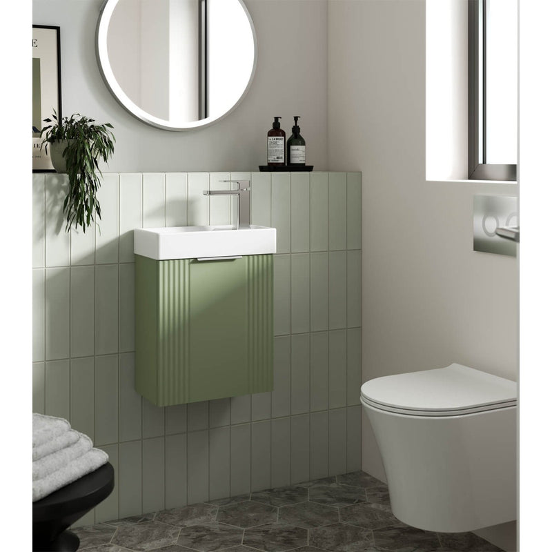 Nuie Deco Compact 400 x 222mm Wall Hung Vanity Unit With 1 Door & Ceramic Basin