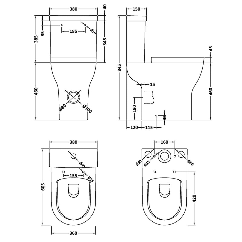Nuie Freya Comfort Height Rimless Toilet & Soft Close Seat - 605mm Projection