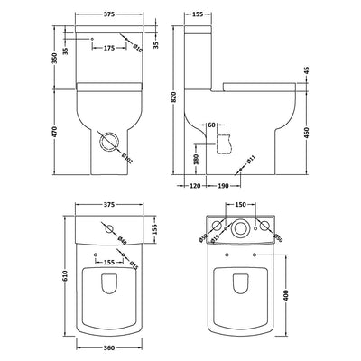 Nuie Ava Comfort Height Rimless Close Coupled Toilet & Soft Close Seat - 610mm Projection