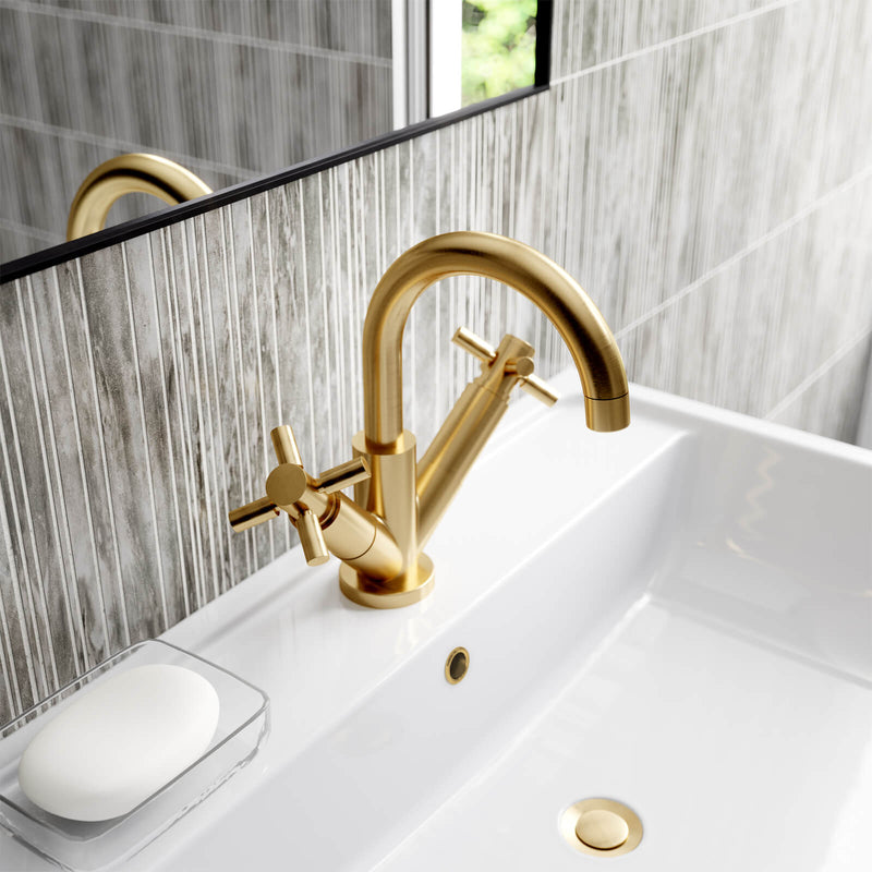 Hudson Reed Tec Cross Mono Basin Mixer With Waste - Brushed Brass