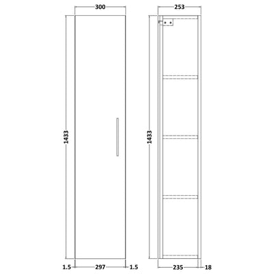 Nuie Arno 300 x 253mm Wall Hung Tall Unit With 1 Door