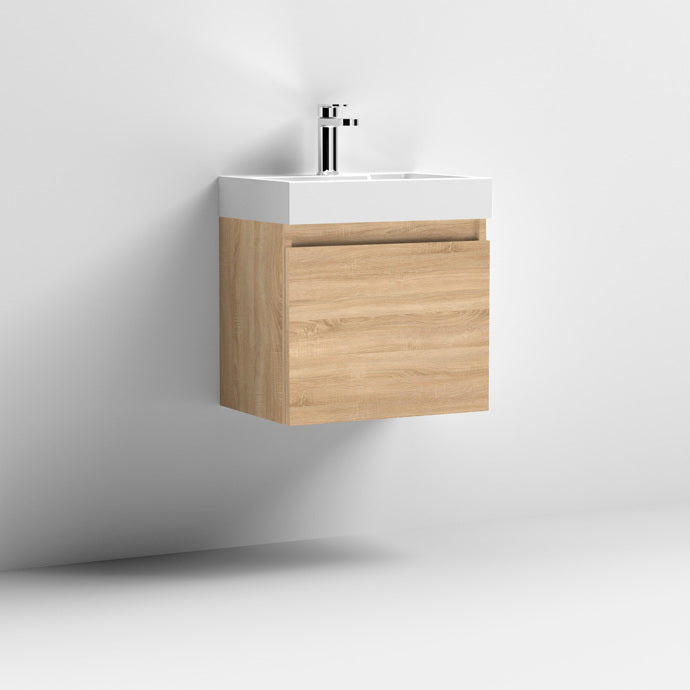 Jenson 500 x 360mm Wall Hung Vanity Unit & Polymarble Basin - Natural Oak