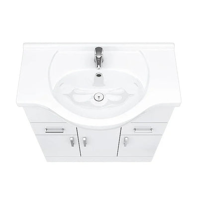 Nuie Mayford 750 x 330mm Floor Standing Vanity Unit With 3 Doors, 2 Drawers & Ceramic Basin - Gloss White