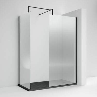 Nuie Fluted 8mm Wetroom Screen 2 Panel Pack (1850mm High) - Satin Black