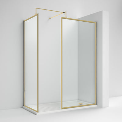 Nuie Full Outer Frame Wetroom Screen 2 Panel Pack (1850mm High) - Brushed Brass