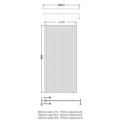 Nuie Fluted 8mm Wetroom Screen 2 Panel Pack (1850mm High) - Chrome