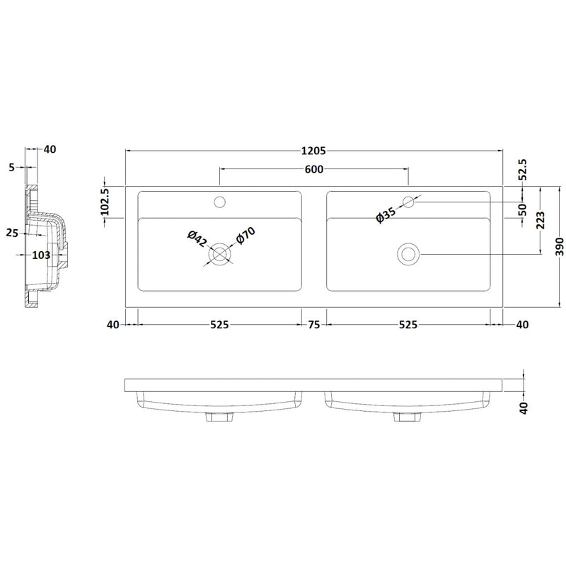 Cape 1200mm Floor Standing 4 Drawer Vanity Unit & Double Resin Basin - Anthracite Woodgrain