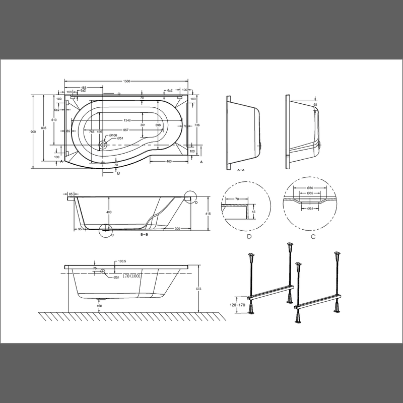 Britton Bathrooms Cleargreen EcoRound Shower Bath With Panel & Screen 1500 x 900mm