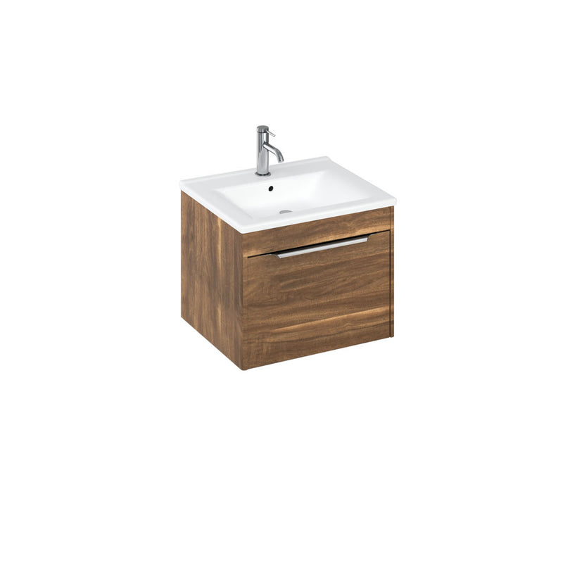 Britton Bathrooms Shoreditch 550mm Single Drawer Vanity Unit With Note Square Basin - Caramel