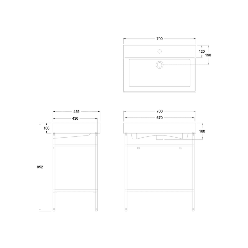 Britton Bathrooms Shoreditch  Frame 700mm Furniture Stand and Basin - Black