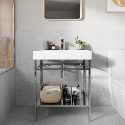 Britton Bathrooms Shoreditch Frame 700mm Furniture Stand and Basin - Polished Stainless Steel