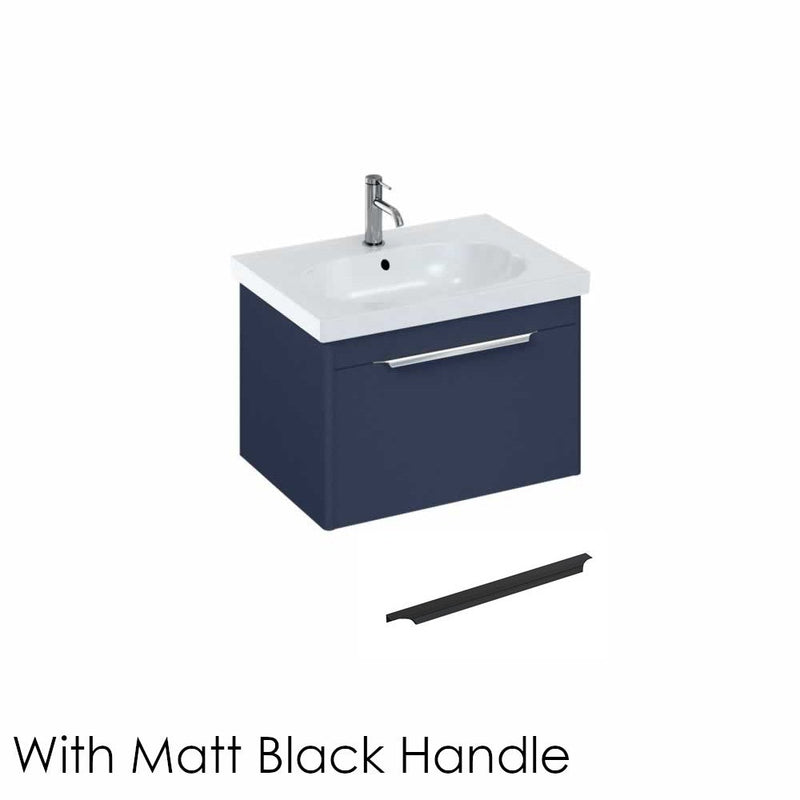 Britton Bathrooms Shoreditch 650mm Single Drawer Vanity Unit With Origin Round Basin & Matt Black Handle - Matt Blue