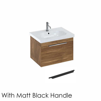 Britton Bathrooms Shoreditch 650mm Single Drawer Vanity Unit With Origin Round Basin & Matt Black Handle - Caramel
