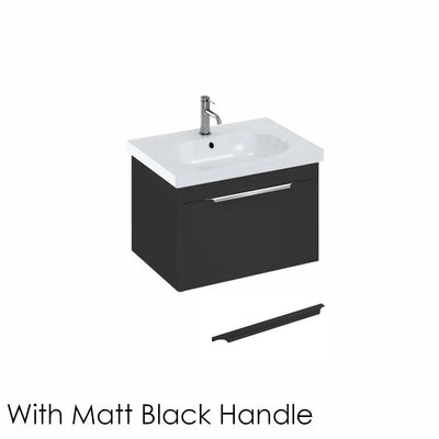 Britton Bathrooms Shoreditch 650mm Single Drawer Vanity Unit With Origin Round Basin & Matt Black Handle - Matt Grey