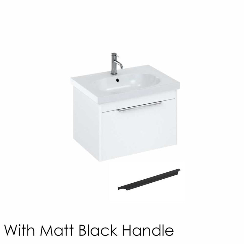 Britton Bathrooms Shoreditch 650mm Single Drawer Vanity Unit With Origin Round Basin & Matt Black Handle - Matt White