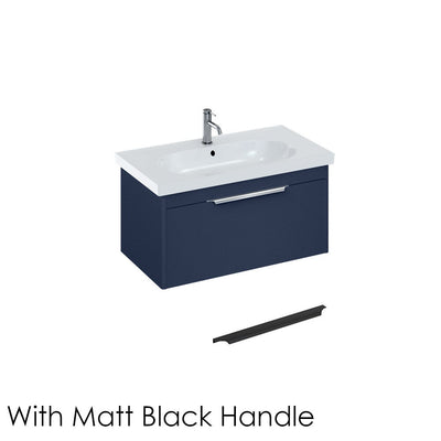 Britton Bathrooms Shoreditch 850mm Single Drawer Vanity Unit With Origin Round Basin & Matt Black Handle - Matt Blue